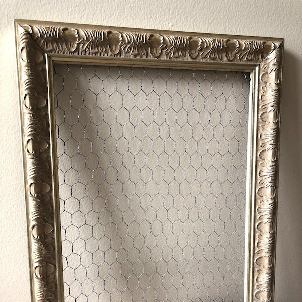 One of a Kind Gold Gilt Wood Frame Chicken Wire Wall Organizer