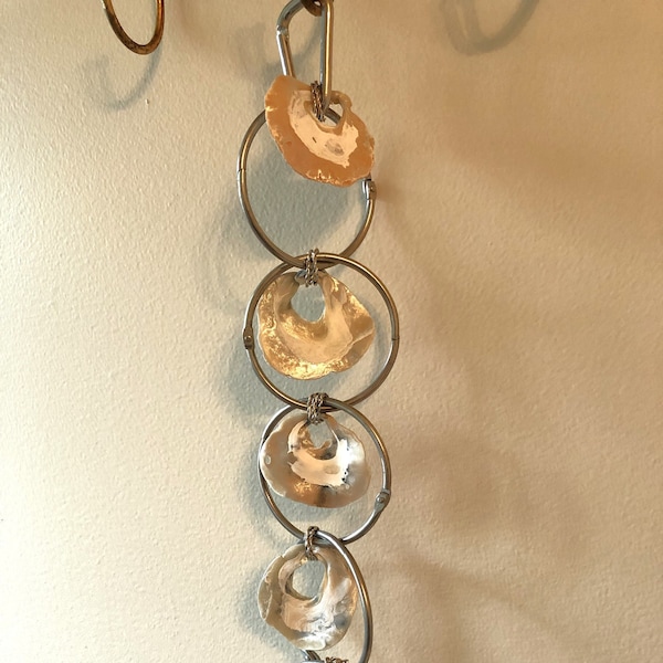 One of a Kind Oyster Shell Metal Ring Rain Chain Garden Yard Art