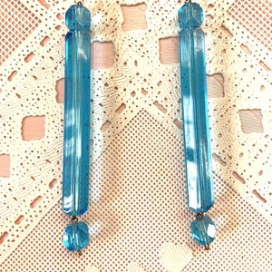One of a Kind Vintage Aqua Blue Faceted Crystal Dangle Earrings