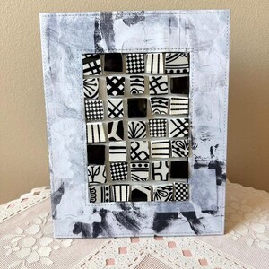 One of a Kind Black & White Patterned Broken Pottery Mosaic Tile Pieces Wall Art Artist Signed