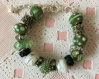 One of a Kind European Bead Bracelet Forest Greens, Nature Conservancy Charity