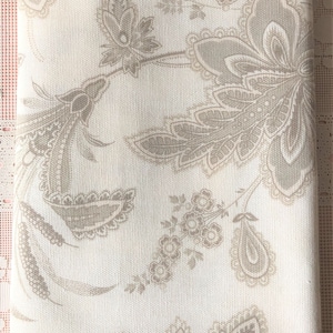 One of a Kind Beige and Ivory Floral Pattern Cotton Fabric Tablecloth