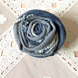 One of a Kind Denim Blue Fabric Rose Flower Brooch