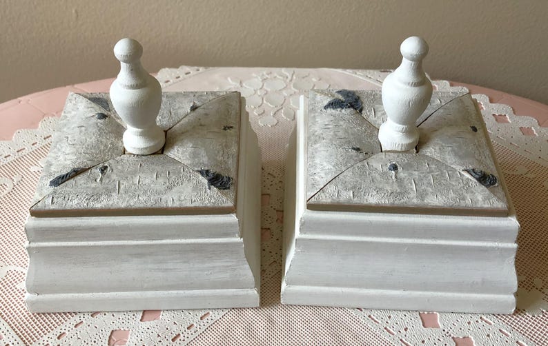 One of a Kind Pair Felt Lined White Birch Wood Boxes With Finial Topper ...