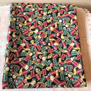One of a Kind Green Sewing Items Pattern Cotton Fabric Tablecloth