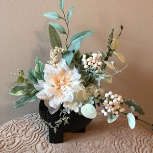 One of a Kind Vintage Pottery Planter Faux Dahlia Floral Arrangement Artist Signed