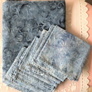One of a Kind Blue Batik Cotton Fabric Tablecloth + 6 Napkins