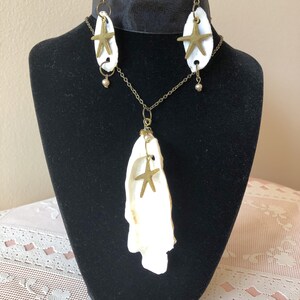 One of a Kind Oyster Shell, Starfish & Faux Pearl Charm Necklace and Earrings Set