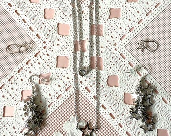 Vintage Celestial Silver Tone Star and 2 Pair Earrings Jewelry Set