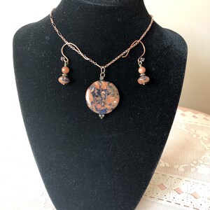 One of a Kind Blue and Gold Goldstone Gemstone Necklace and & Matching Earrings
