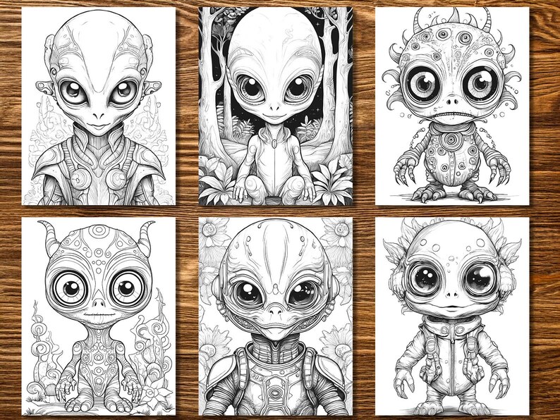 Aliens Coloring Book | 32 Little Aliens Printable Coloring Book Pages ...
