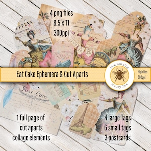 Eat Cake デジタルエフェメラ & Cut Aparts コラージュ (ジャンクジャーナル用)