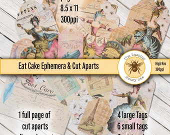 Eat Cake Digital Ephemera & Cut Aparts Collage for Junk Journals