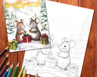 Winter Woodland Critters Coloring Book, cute critters, forrest animals, winter forrest, christmas coloring, bear, squirrel, mice, owls, fox