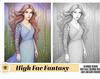Livro de colorir de fantasia romântica | Grão-Feéricos, Homens Alados, Nascidos das Estrelas, Reinos Mágicos, Corte Noturna, Páginas para imprimir para adultos
