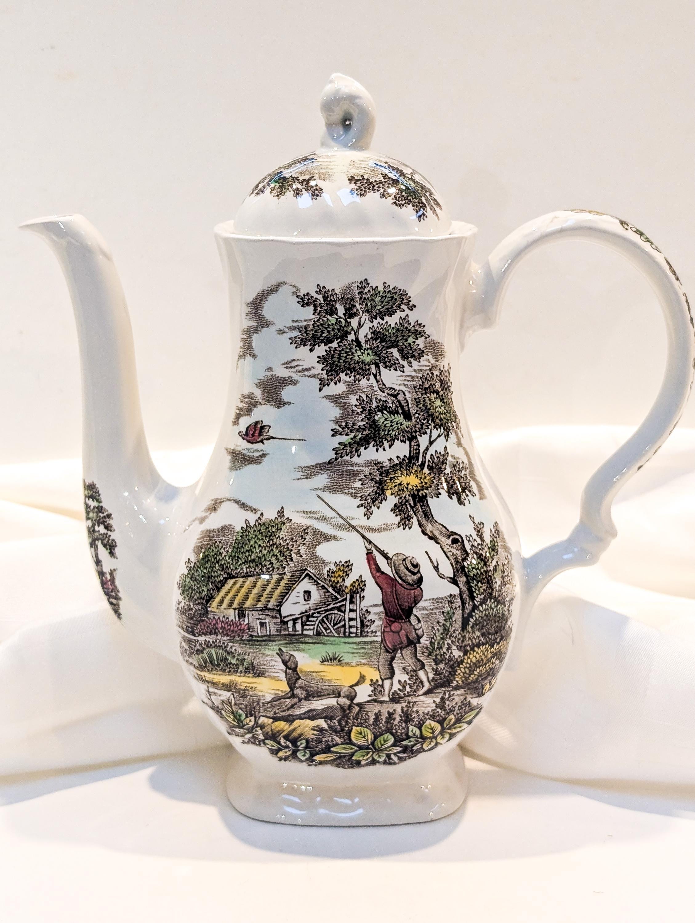 Vintage 'the Hunter' by Myott Brown and White Teapot Circa 1950s
