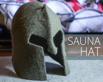 Casco da cappello da sauna artigianale in lana infeltrita, casco spartano