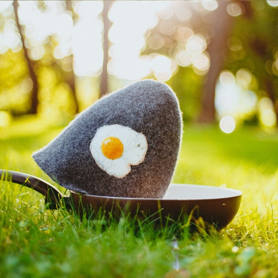 フェルトウールの手作り面白いサウナハット目玉焼き、目玉焼きの帽子