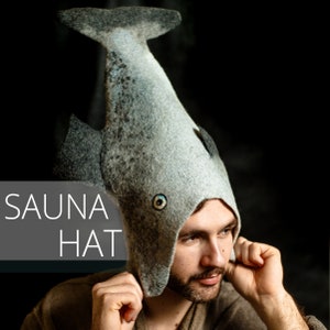 Felted Wool Handcrafted Sauna Hat, hat Salmon, hat fish