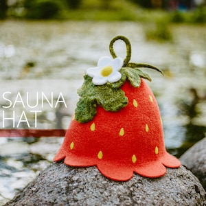 Felted Wool Handcrafted Sauna Hat  Strawberry