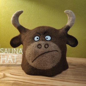 Felted Wool Handcrafted Sauna Hat Bull, Handmade