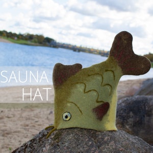 Felted Wool Handcrafted Sauna Hat, hat Carp, hat fish
