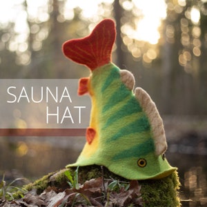 Felted Wool Handcrafted Sauna Hat, hat Perch, hat fish, freshwater fishes
