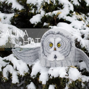 Handcrafted Felted Wool Sauna Hat: Grey Owl Design
