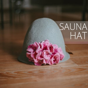 Felted Wool Handcrafted Sauna Hat  Flowers, Handmade