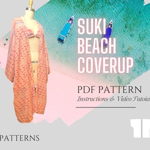 Suki Kimono Style Beach Coverup Digital Sewing Pattern PDF // one size //