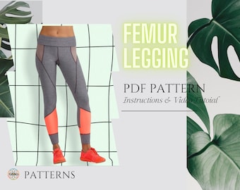 May include: A PDF pattern for a pair of grey and coral leggings called "Femur Leggings". The pattern includes instructions and a video tutorial.