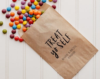 Treat Yo Self Custom Wedding Favor Bags - Candy Buffet Bags, Rehearsal Dinner, Engagement Party, Bridal Shower Favor, Take Home Favor