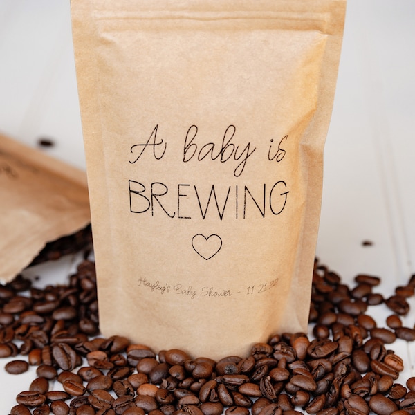 A Baby Is Brewing Baby Shower Favor Bag - Tea Favor, Coffee Favor Bag, Resealable Coffee Pouch, Personalized Favor Bag