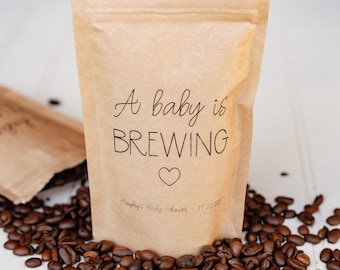 A Baby Is Brewing Baby Shower Favor Bag - Tea Favor, Coffee Favor Bag, Resealable Coffee Pouch, Personalized Favor Bag