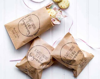 A Sweet Ending To A New Beginning Personalized Wedding Favor Bags - Candy Buffet, Popcorn Bar, Rehearsal Dinner, Engagement Party