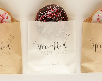 Baby Shower Favors - Sprinkled With Love, Baby Sprinkle Favor Bags, Donut Favors, Cookie Bags, Candy Buffet bags, Wedding Favor Bags