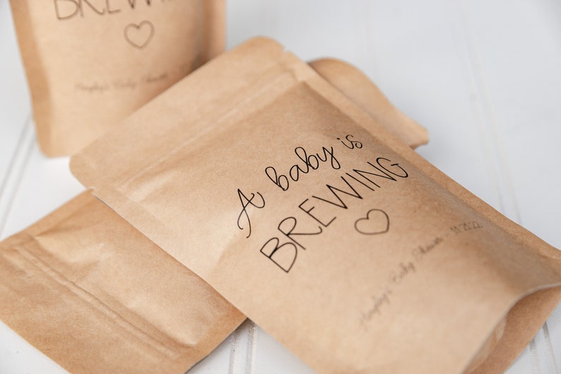 A Baby Is Brewing Baby Shower Favor Bag Tea Favor, Coffee Favor Bag, Resealable Coffee Pouch, Personalized Favor Bag image 6