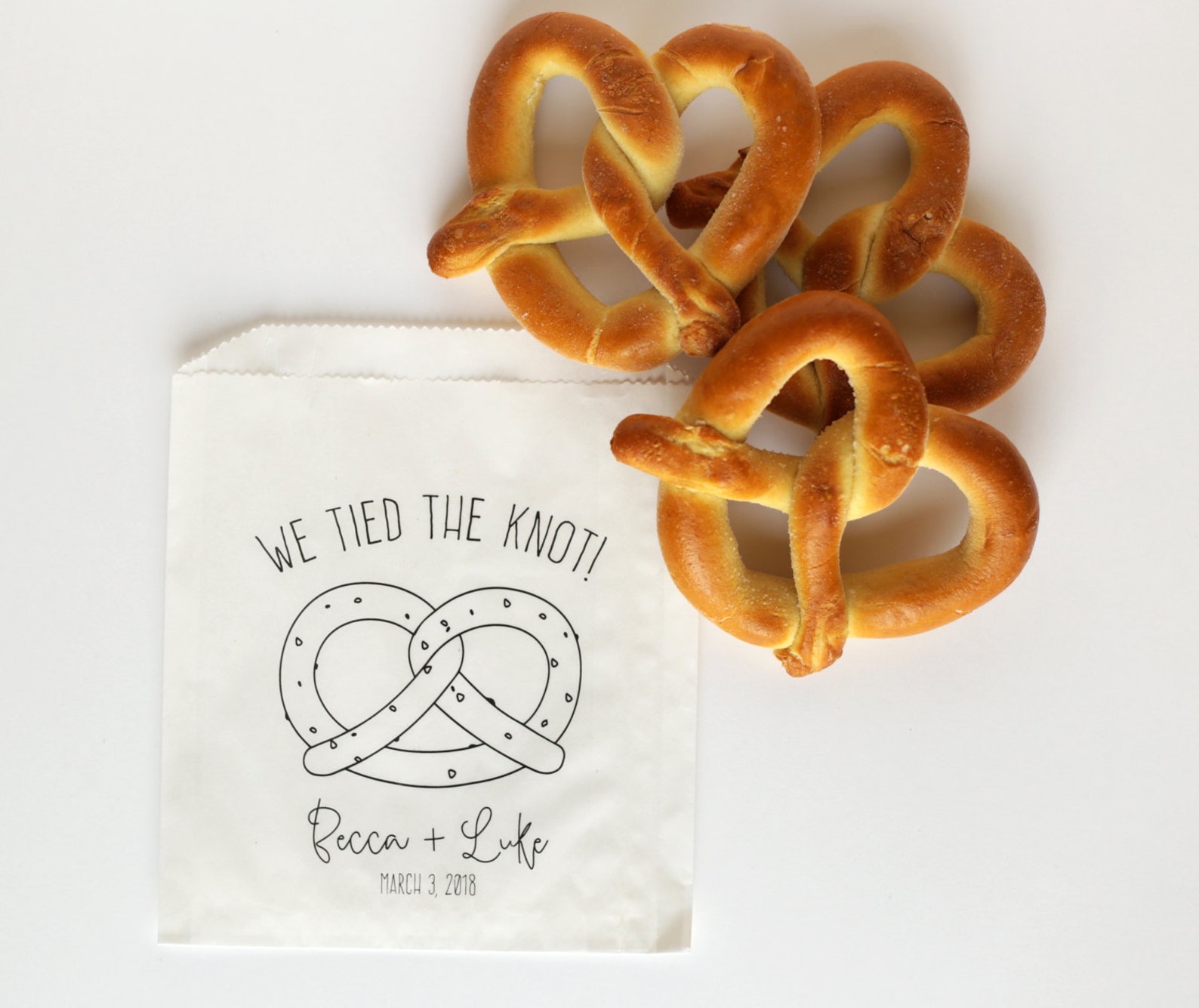 We Tied the Knot Wedding Favor Bags Pretzel Bag, Soft Pretzel Bags