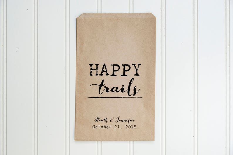 Happy Trails Personalized Wedding Favor Bags Trail Mix Bar, Rehearsal Dinner, Engagement Party image 4