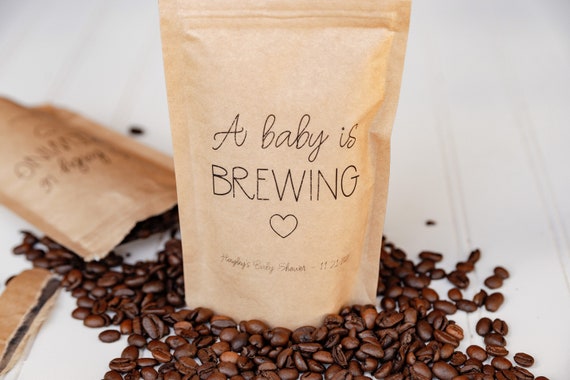 A Baby Is Brewing Baby Shower Favor Bag - Tea Favor, Coffee Favor Bag, Resealable Coffee Pouch, Personalized Favor Bag