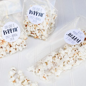 Our Love Is Popping Favor Bags - Custom Popcorn Bar Favor Bags, Wedding Favor Bags, Bridal Shower Favor Kit