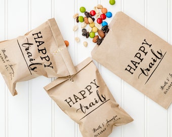 Happy Trails Personalized Wedding Favor Bags - Trail Mix Bar, Rehearsal Dinner, Engagement Party