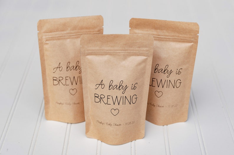 A Baby Is Brewing Baby Shower Favor Bag Tea Favor, Coffee Favor Bag, Resealable Coffee Pouch, Personalized Favor Bag image 4