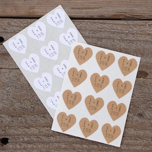 108 Custom Heart Stickers With Initials and Date - Wedding Stickers and Envelope Seals