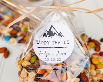 Happy Trails Personalized Wedding Favor Bags - Trail Mix Bar, Rehearsal Dinner, Engagement Party, Bachelorette Party Favors