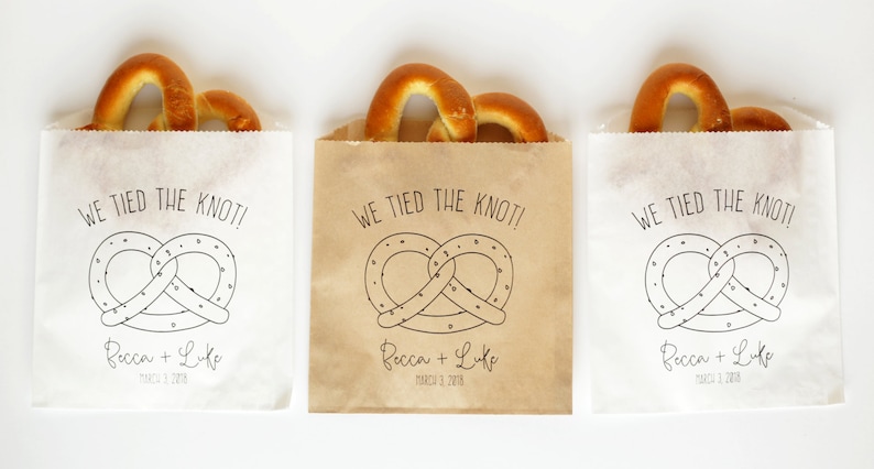 We Tied The Knot Wedding Favor Bags Pretzel Bag, Soft Pretzel Bags Grease Resistant Bags image 3