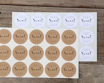 Set of 30 Love Sweet Love Stickers - Stickers for Wedding Favors, Jar Labels, Envelope Seals, Wedding Invitations, Bridal Showers