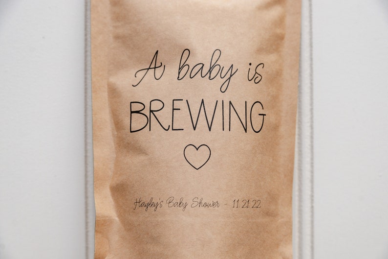 A Baby Is Brewing Baby Shower Favor Bag Tea Favor, Coffee Favor Bag, Resealable Coffee Pouch, Personalized Favor Bag image 3