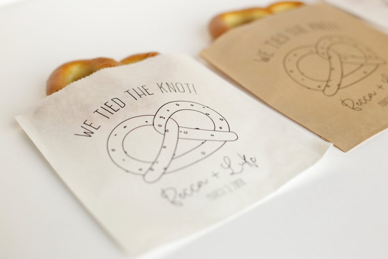 We Tied The Knot Wedding Favor Bags Pretzel Bag, Soft Pretzel Bags Grease Resistant Bags image 4