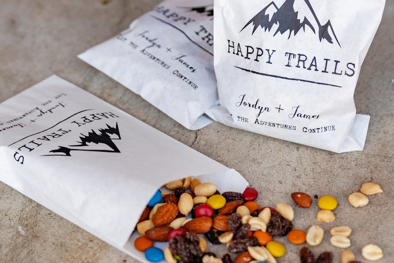 Personalized Happy Trails Wedding Favor Bags Trail Mix Bar Etsy